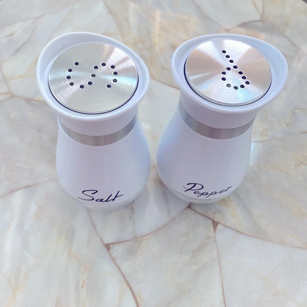 Salt and Pepper Shakers (2-Pc. Set) Elegant w/Clear Glass Bottom Compact Cooking